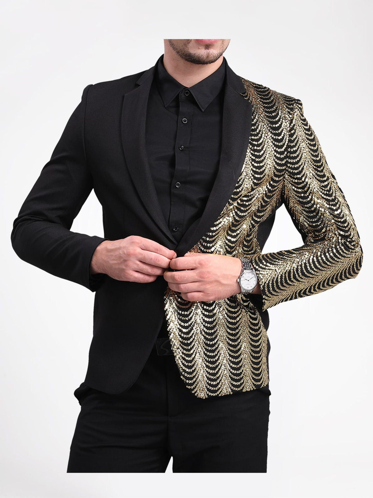 CLOUDSTYLE Men Single Button Contrast Sequins Blazer