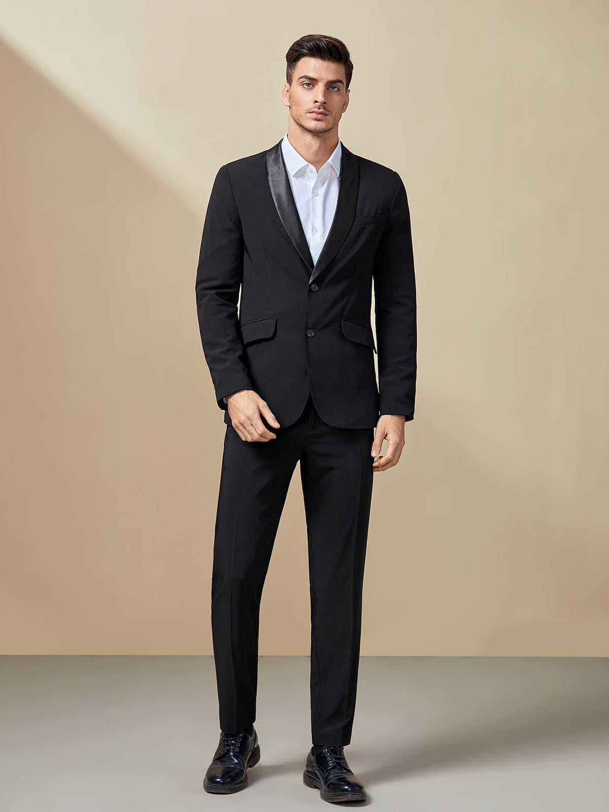Men Solid Shawl Collar Blazer Suit Pants