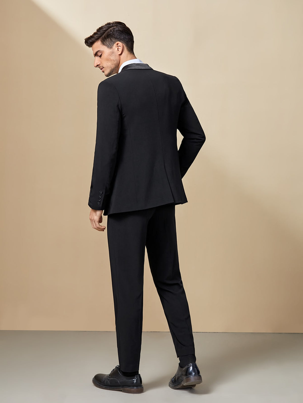 Men Solid Shawl Collar Blazer Suit Pants