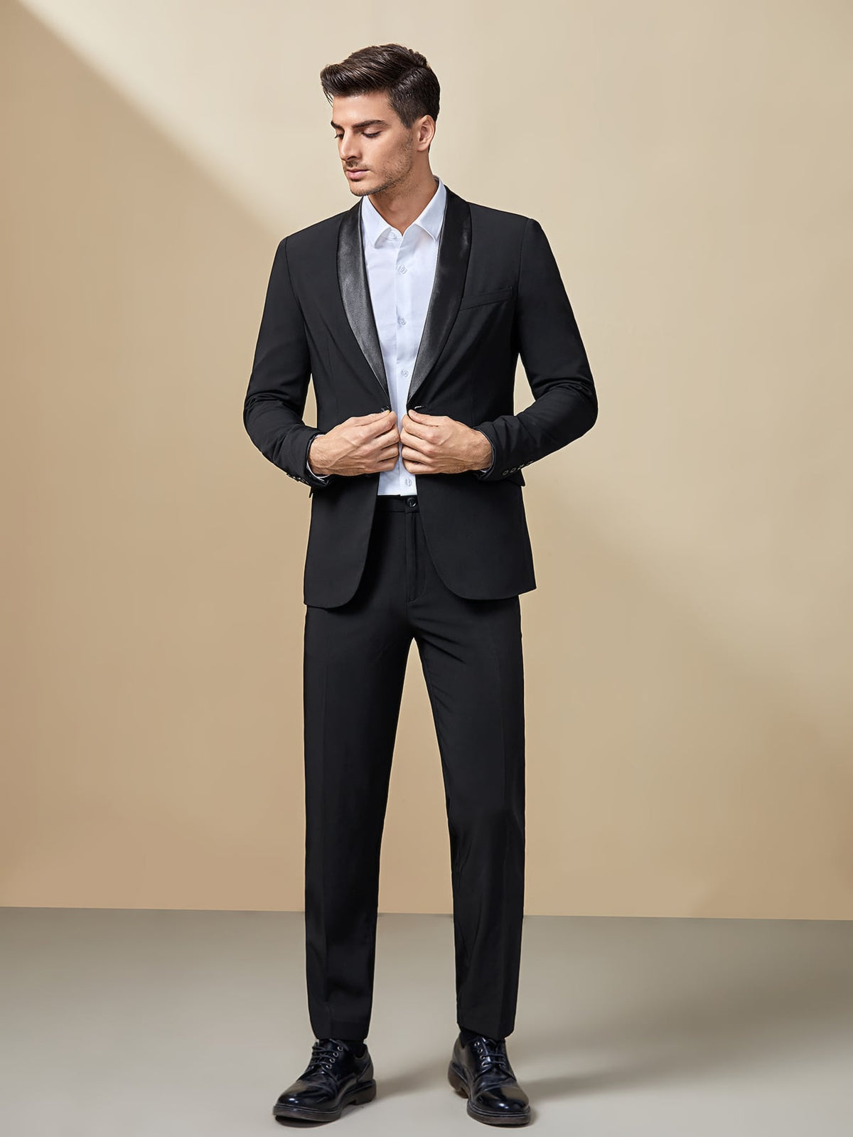 Men Solid Shawl Collar Blazer Suit Pants