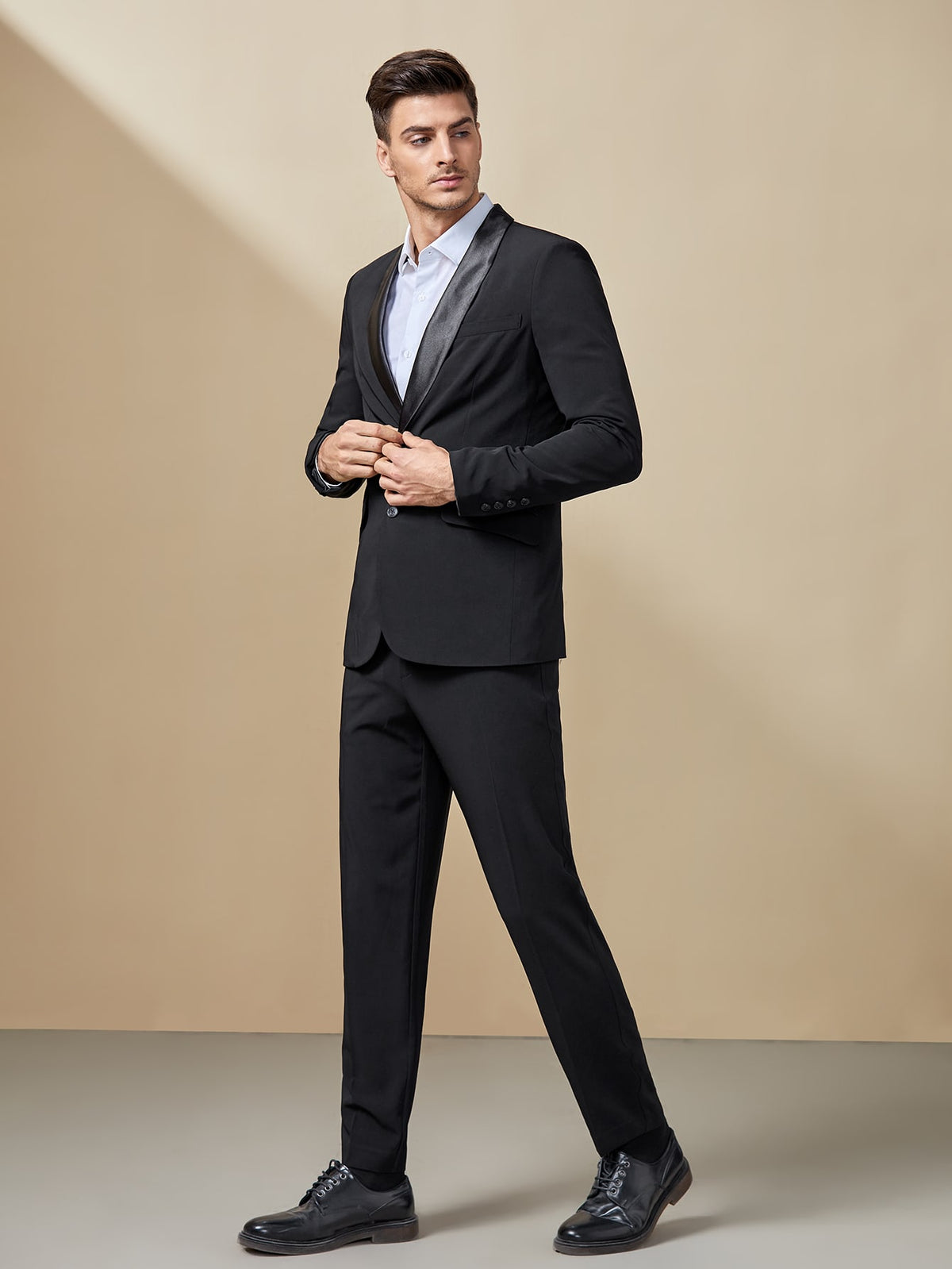 Men Solid Shawl Collar Blazer Suit Pants