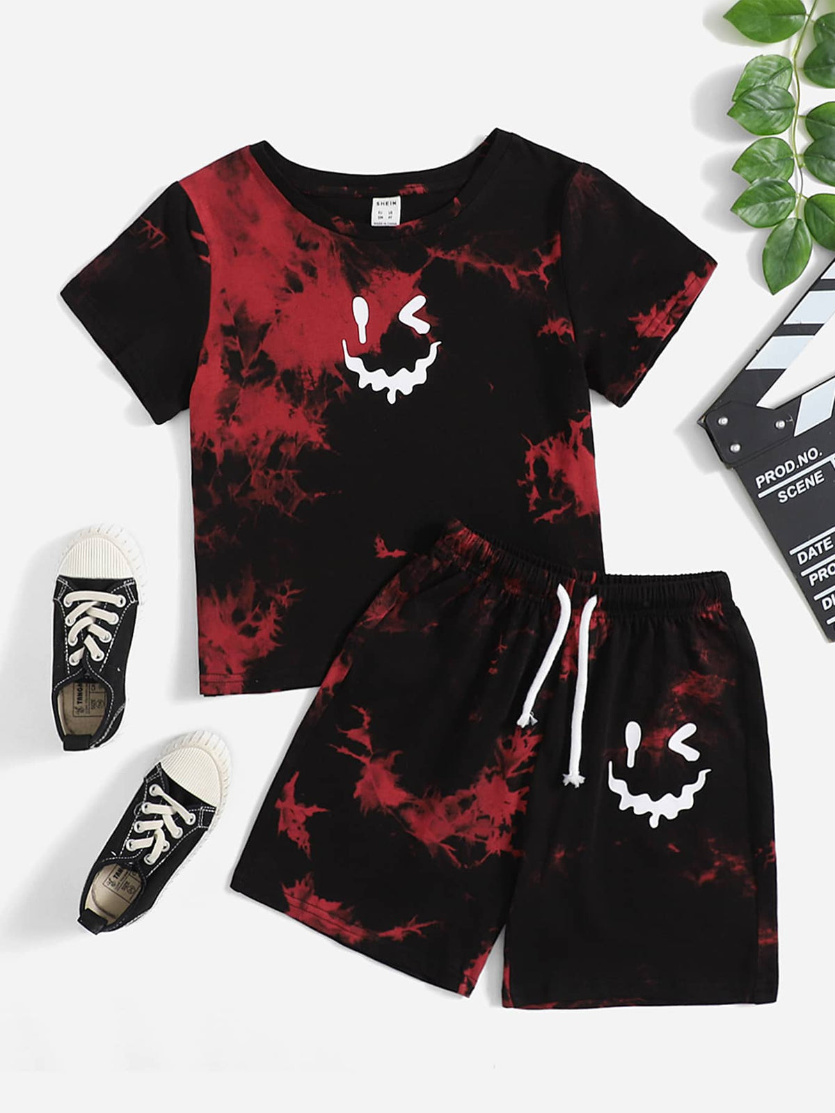 Toddler Boys Tie Dye Cartoon Graphic Tee Track Shorts Set