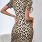 Leopard Scoop Neck Puff Sleeve Dress