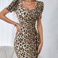 Leopard Scoop Neck Puff Sleeve Dress