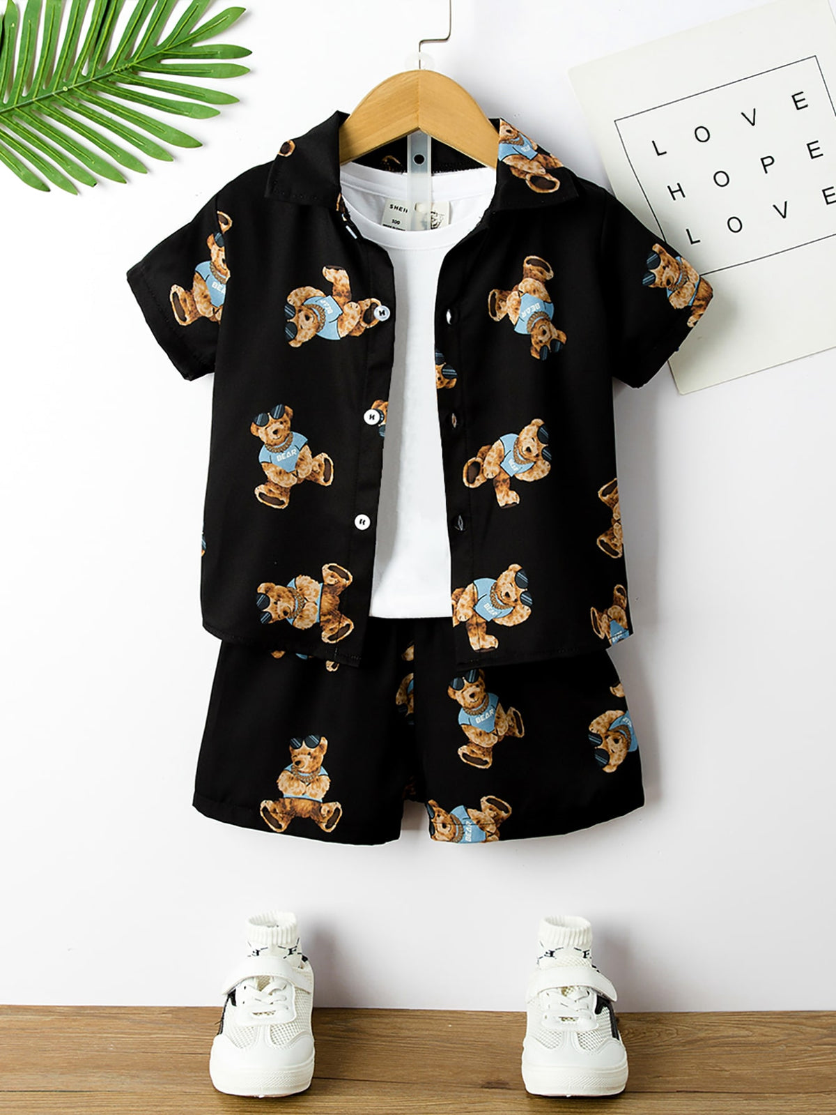 Toddler Boys Bear Print Shirt Shorts Without Tee
