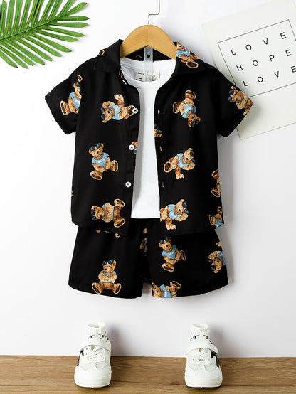 Toddler Boys Bear Print Shirt Shorts Without Tee