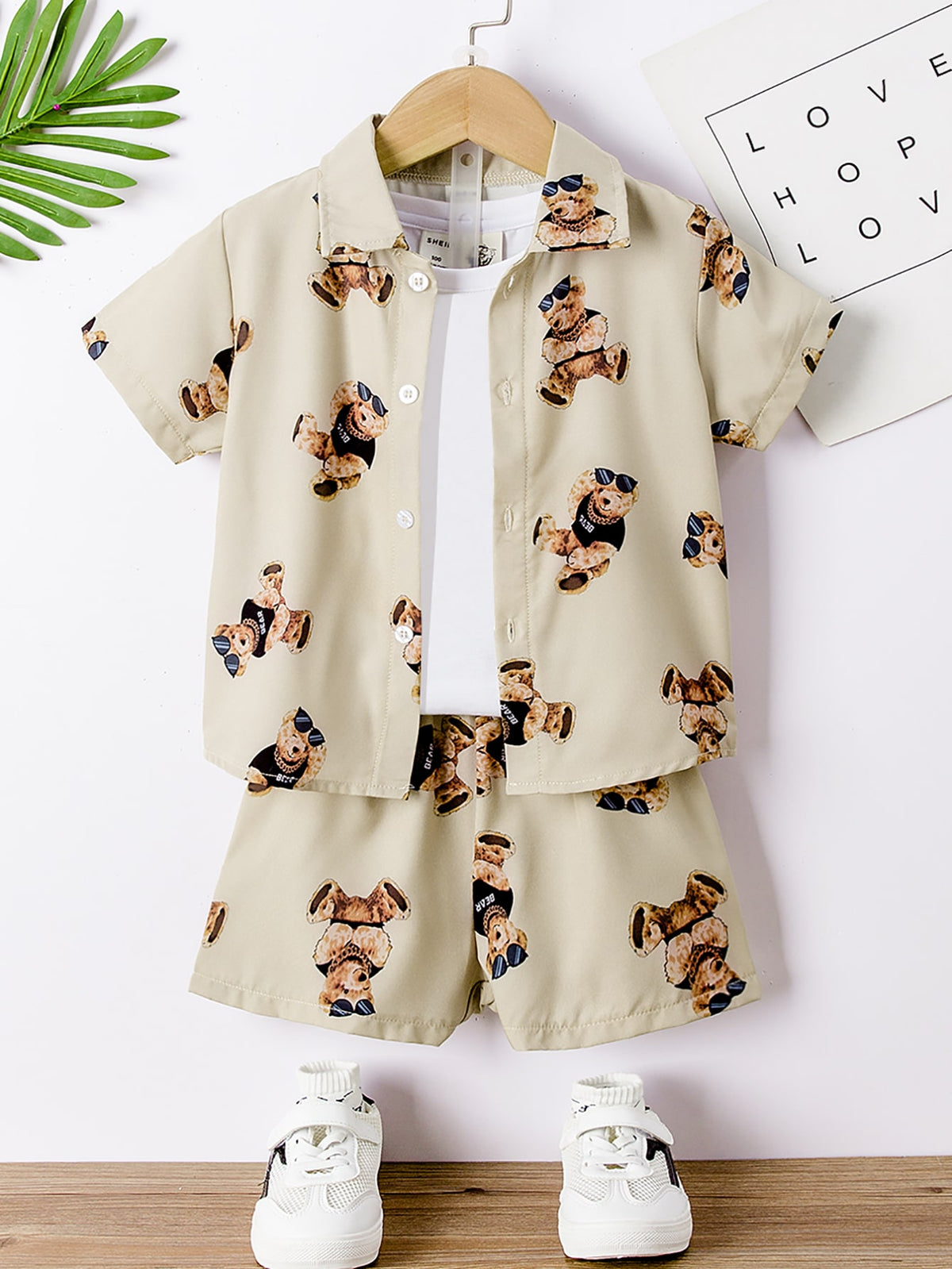 Toddler Boys Bear Print Shirt Shorts Without Tee
