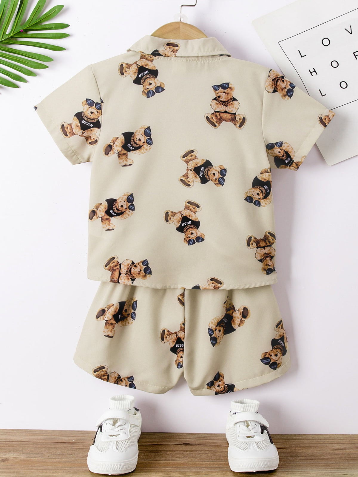 Toddler Boys Bear Print Shirt Shorts Without Tee