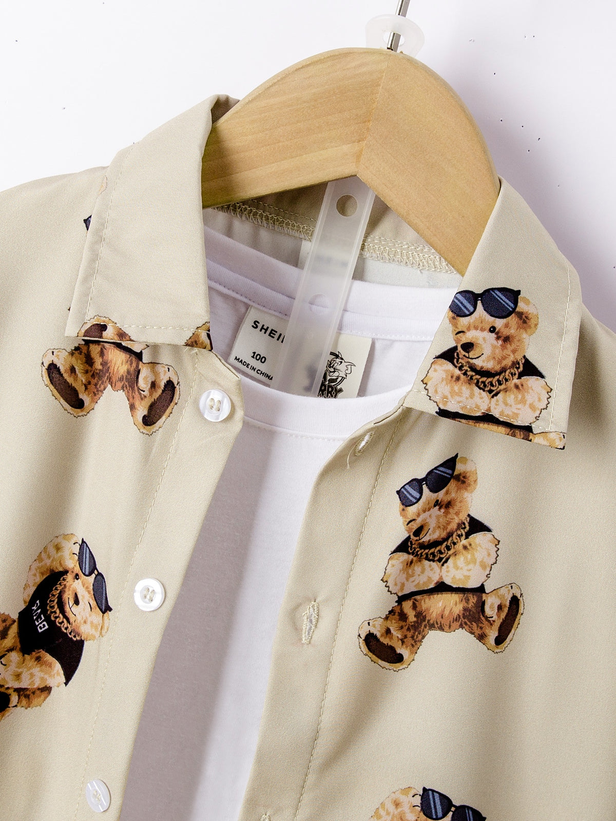 Toddler Boys Bear Print Shirt Shorts Without Tee