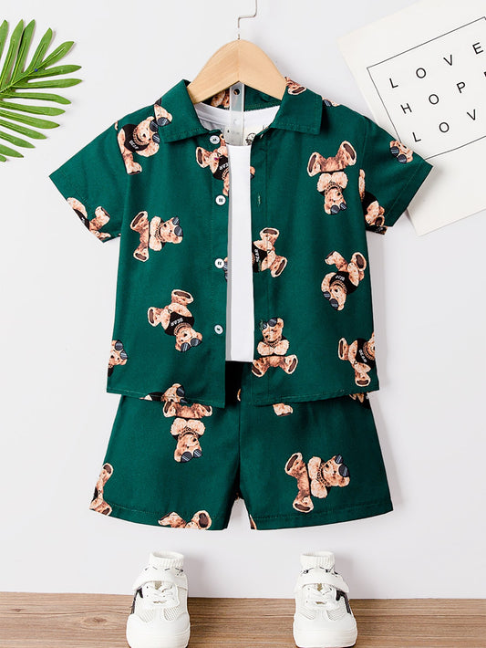 Toddler Boys Bear Print Shirt Shorts Without Tee
