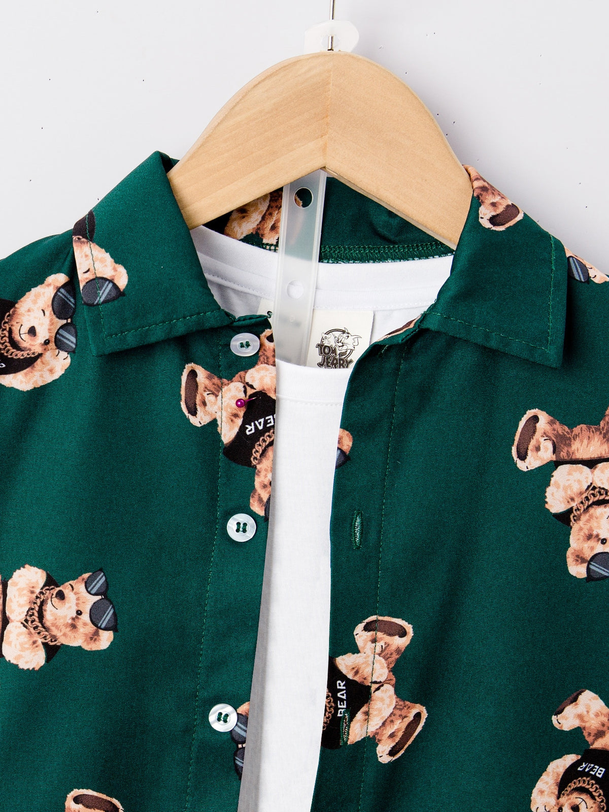 Toddler Boys Bear Print Shirt Shorts Without Tee