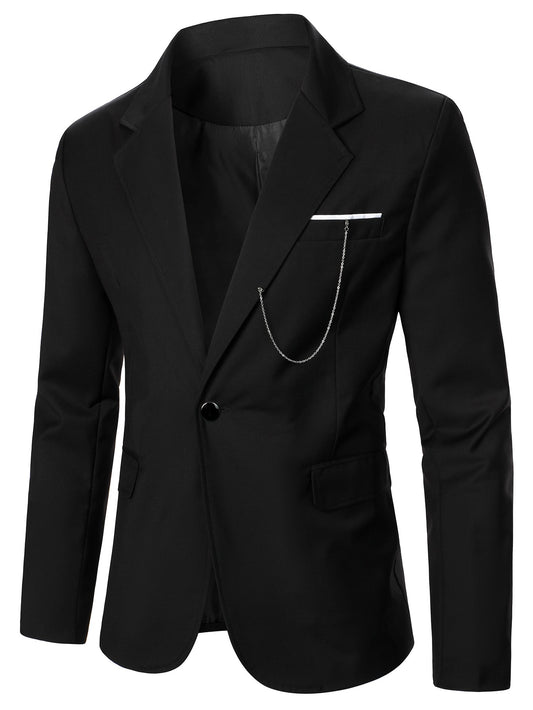 Men Chain Detail Single Button Blazer