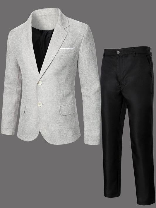 Men Button Front Blazer Tailored Pants Without Shirt Tie