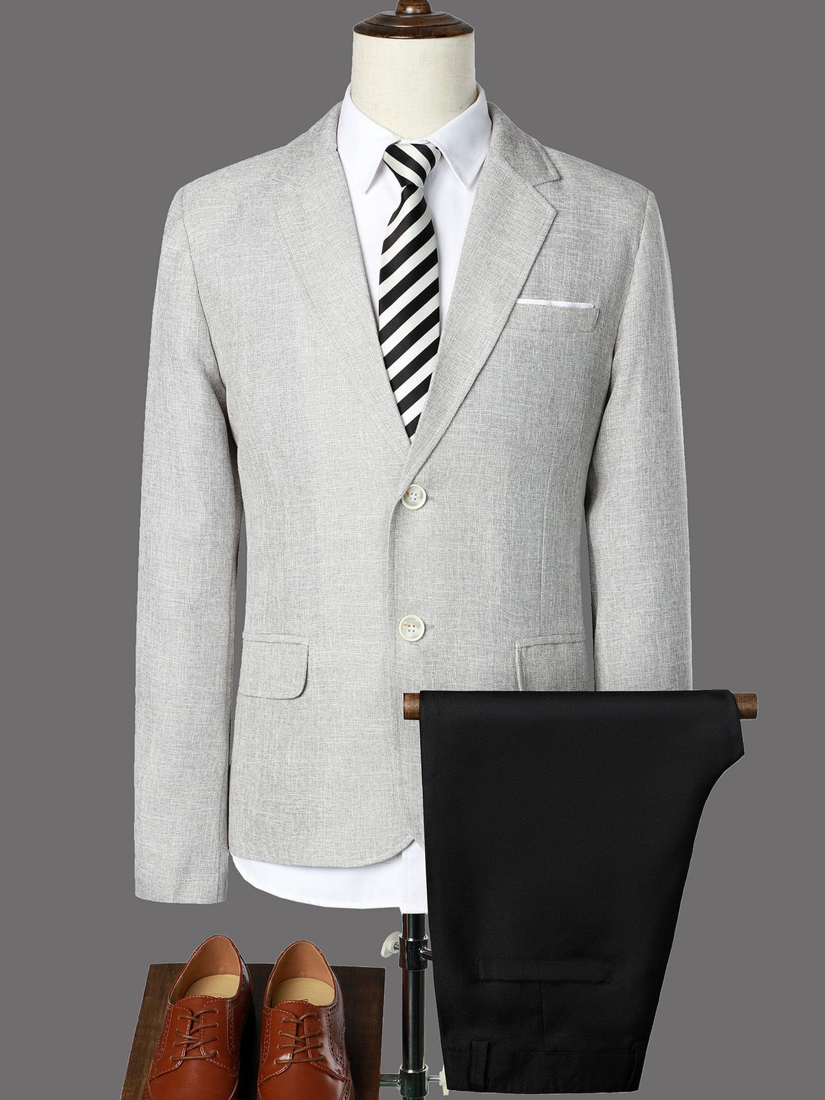 Men Button Front Blazer Tailored Pants Without Shirt Tie