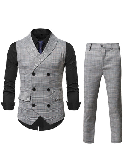 Men 1pc Glen Plaid Shawl Collar Waistcoat 1pc Tailored Pants