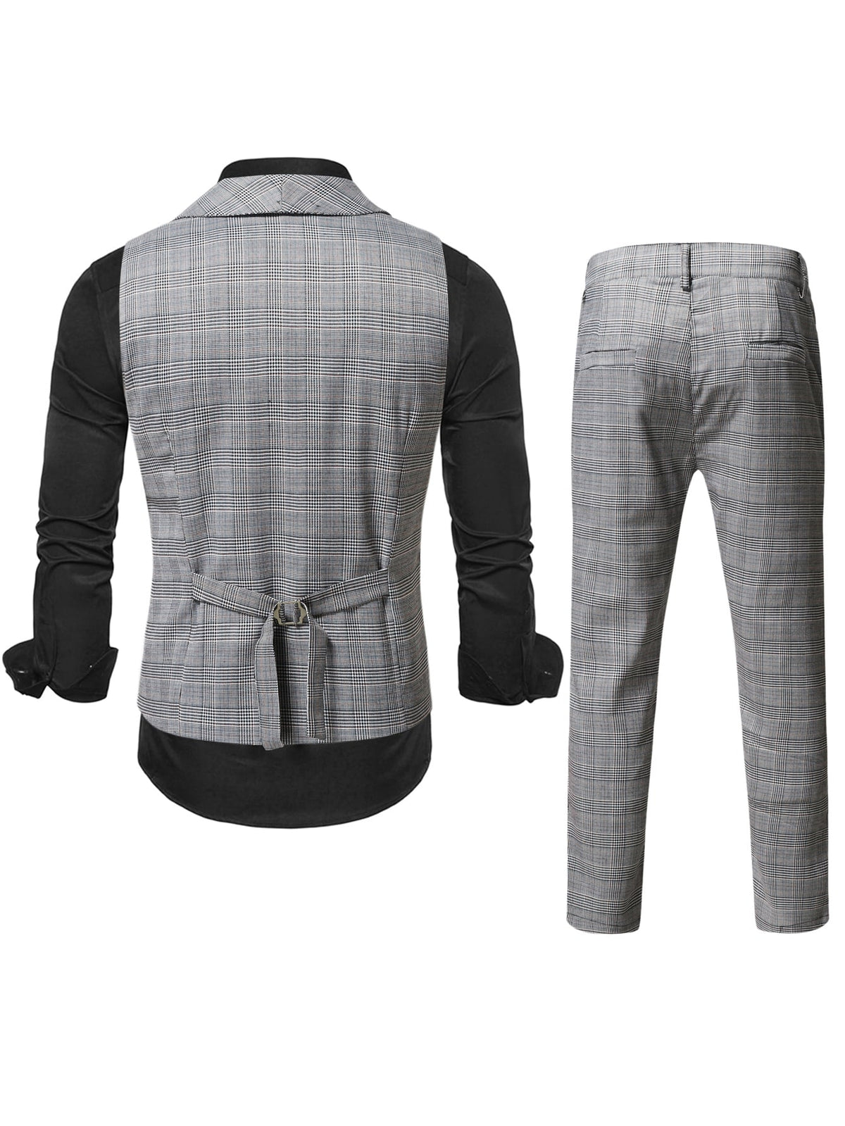 Men 1pc Glen Plaid Shawl Collar Waistcoat 1pc Tailored Pants