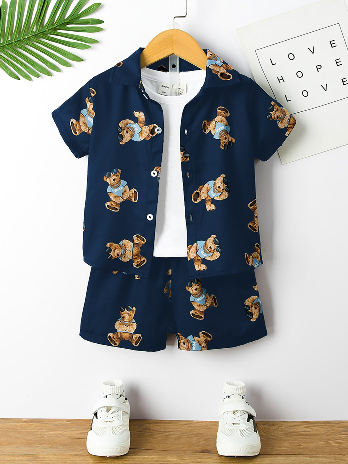 Toddler Boys Bear Print Shirt Shorts Without Tee