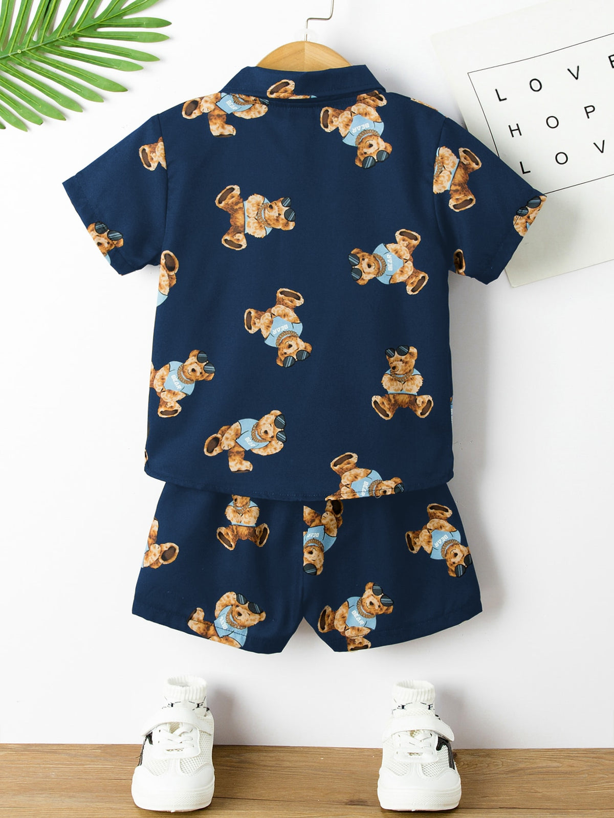 Toddler Boys Bear Print Shirt Shorts Without Tee