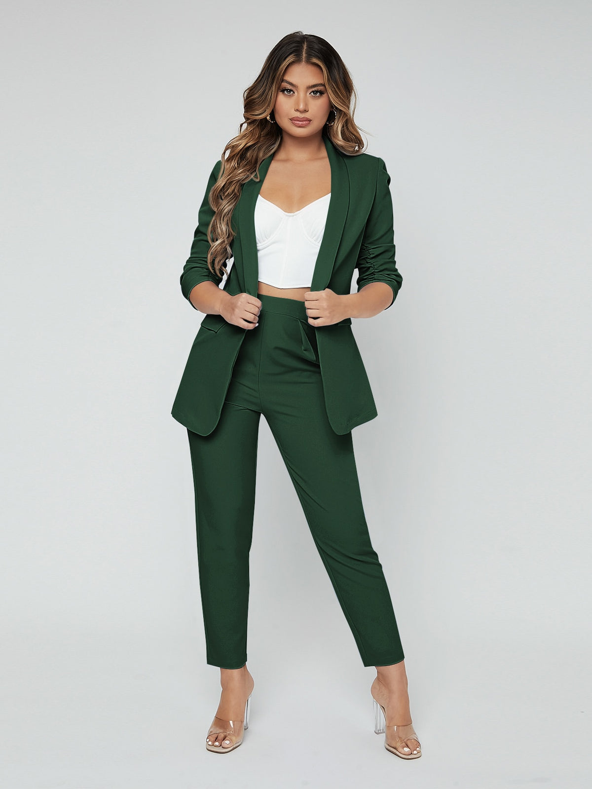 SXY Shawl Neck Open Front Blazer Pants Suit