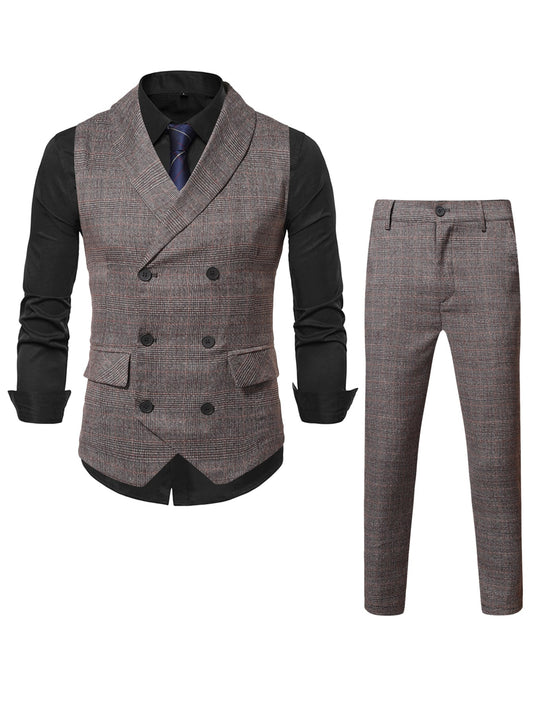 Men 1pc Glen Plaid Shawl Collar Waistcoat 1pc Tailored Pants