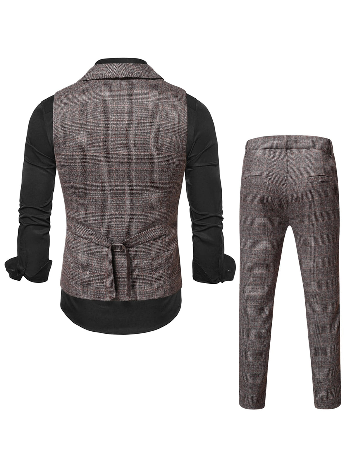 Men 1pc Glen Plaid Shawl Collar Waistcoat 1pc Tailored Pants