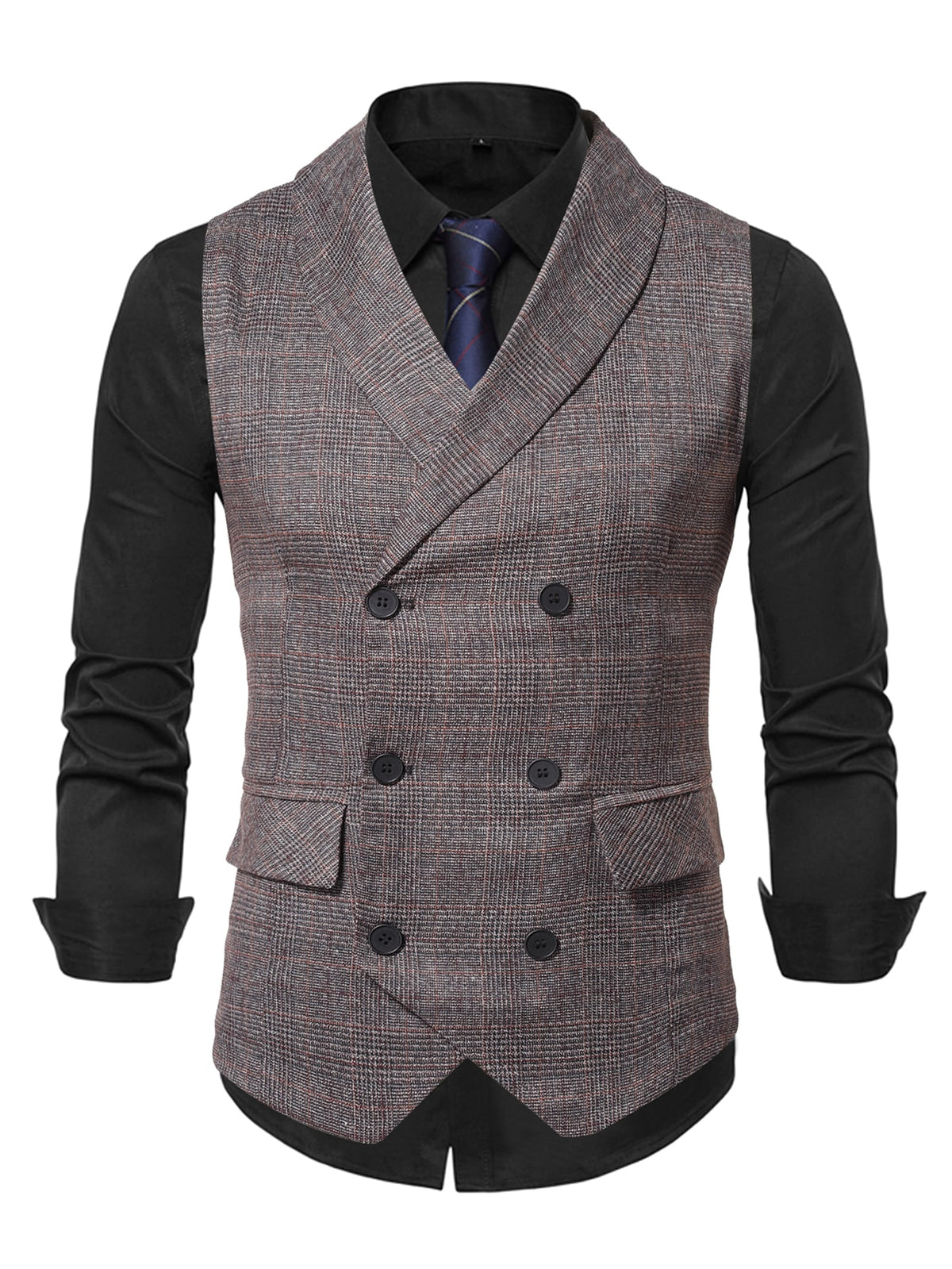 Men 1pc Glen Plaid Shawl Collar Waistcoat 1pc Tailored Pants