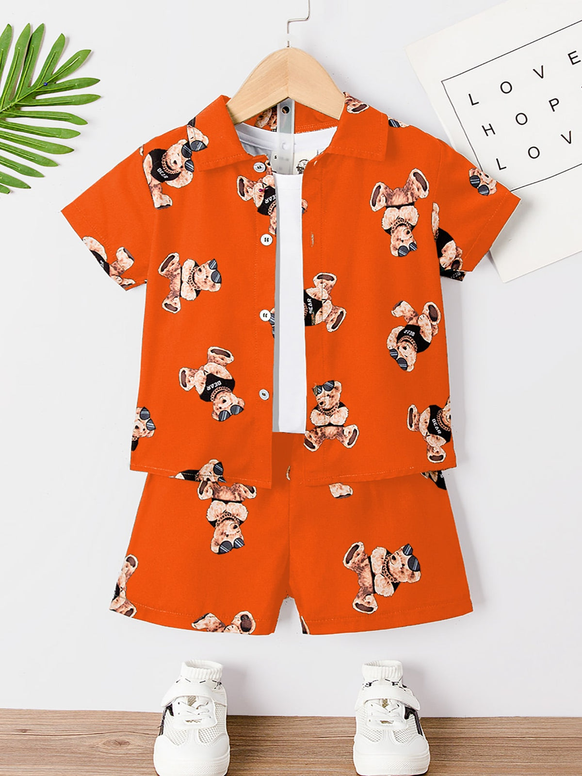 Toddler Boys Bear Print Shirt Shorts Without Tee