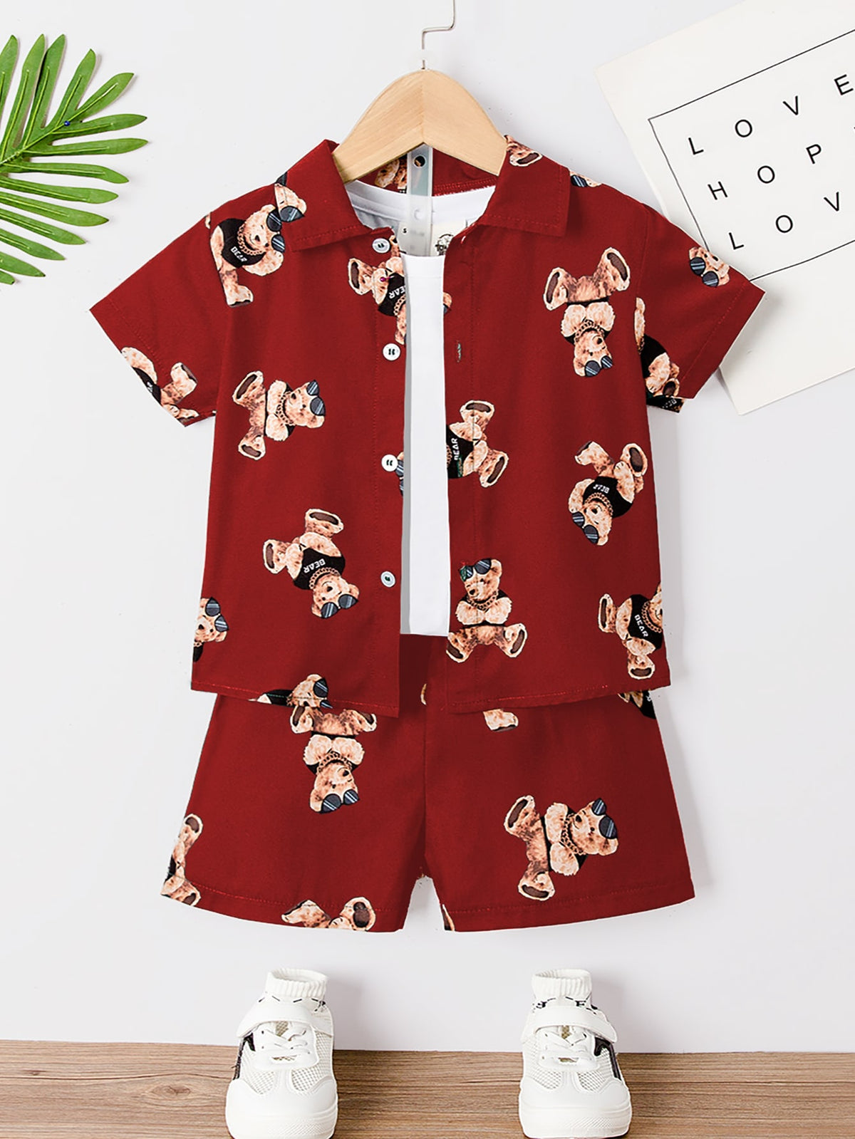 Toddler Boys Bear Print Shirt Shorts Without Tee