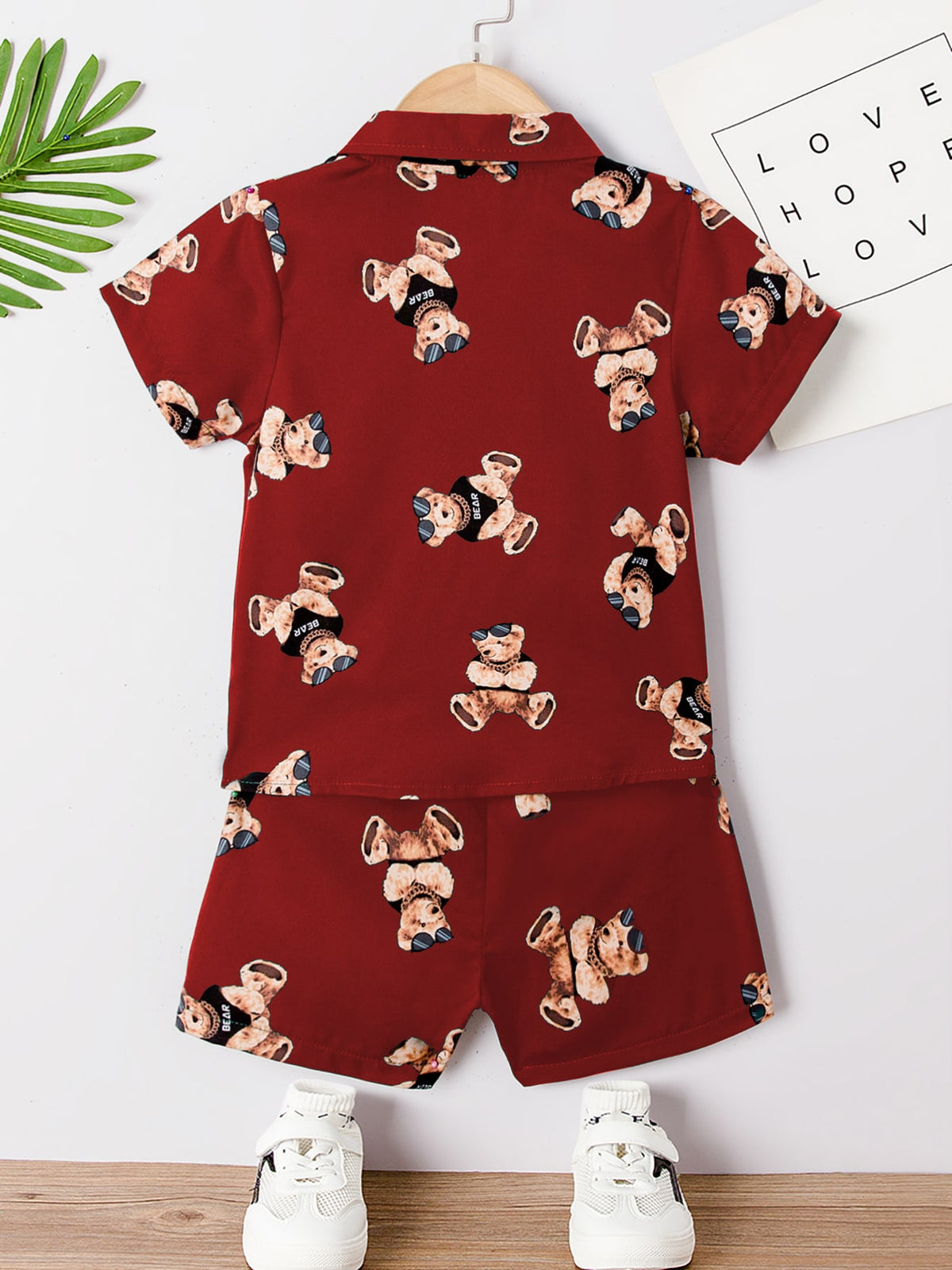 Toddler Boys Bear Print Shirt Shorts Without Tee