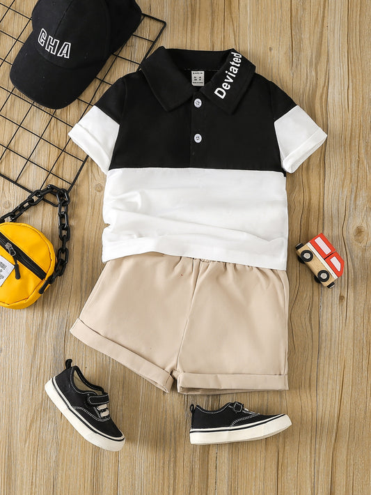 Toddler Boys Letter Graphic Colorblock Polo Shirt Shorts