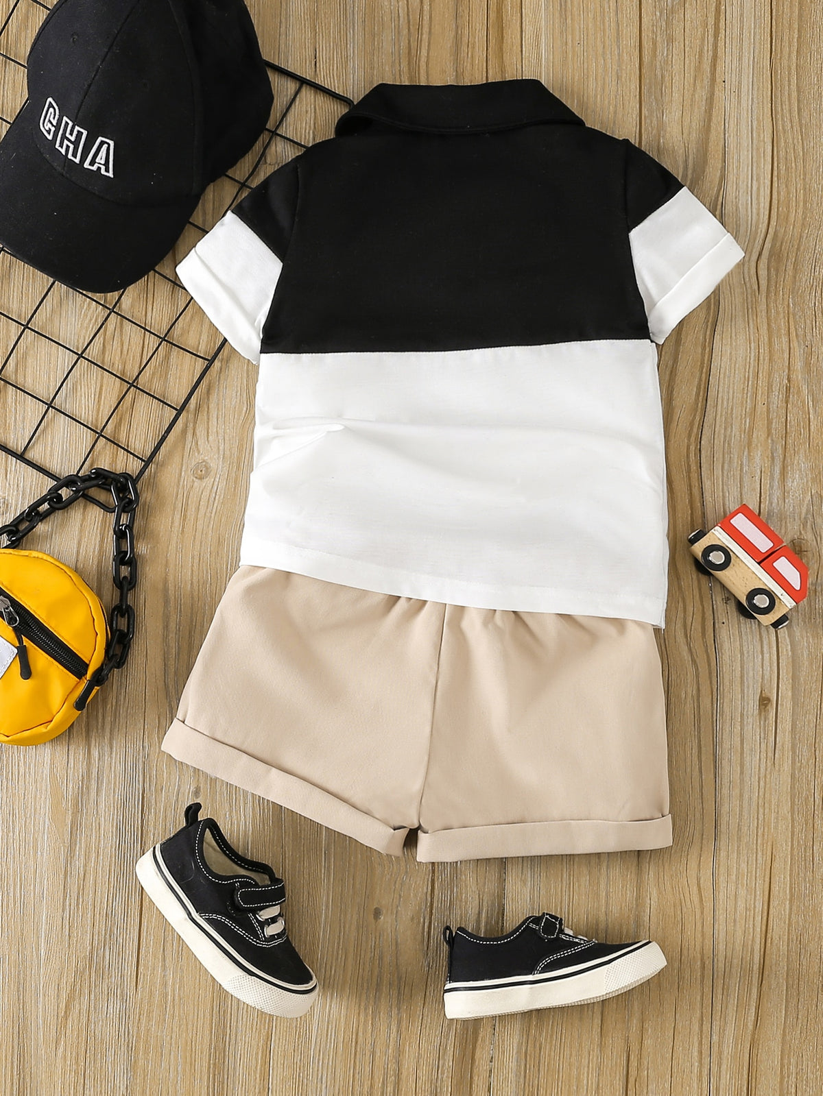Toddler Boys Letter Graphic Colorblock Polo Shirt Shorts