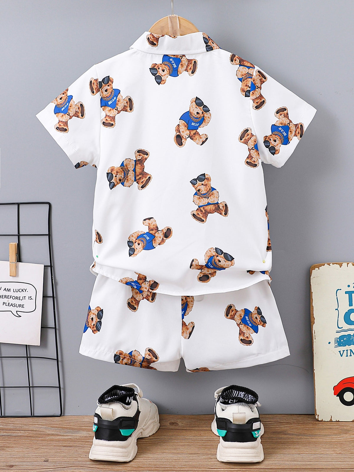 Toddler Boys Bear Print Shirt Shorts Without Tee