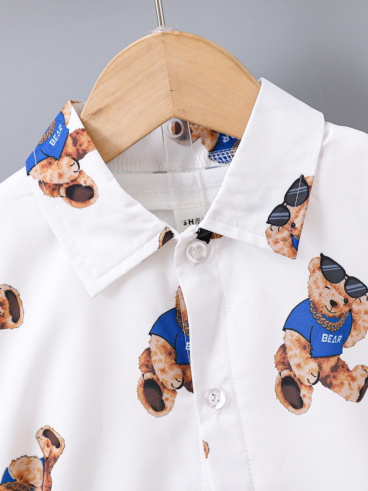 Toddler Boys Bear Print Shirt Shorts Without Tee