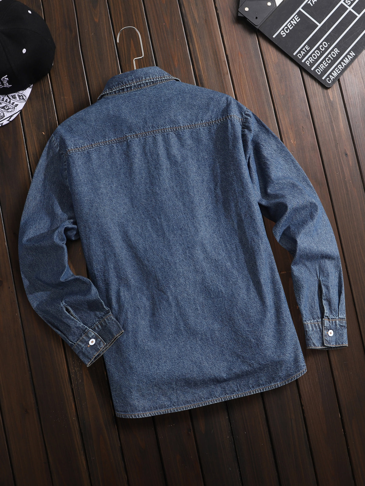 Men Bleach Wash Flap Pockets Denim Shirt Without Tee