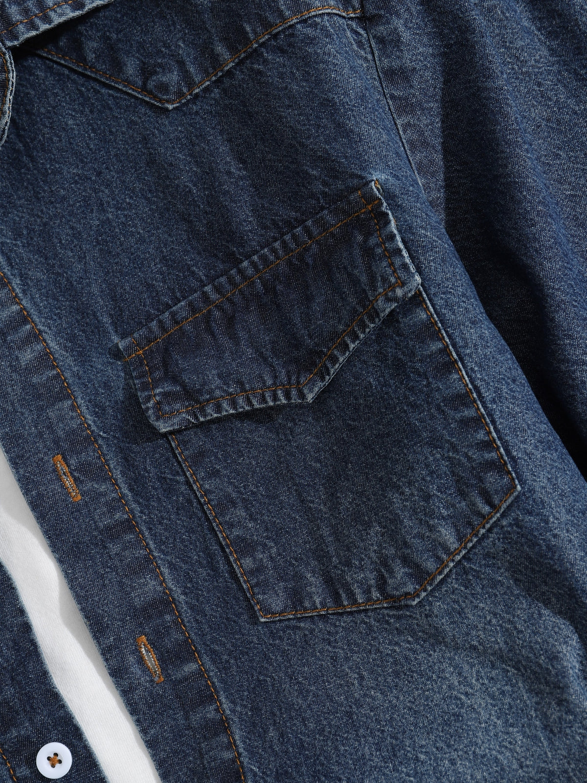 Men Bleach Wash Flap Pockets Denim Shirt Without Tee