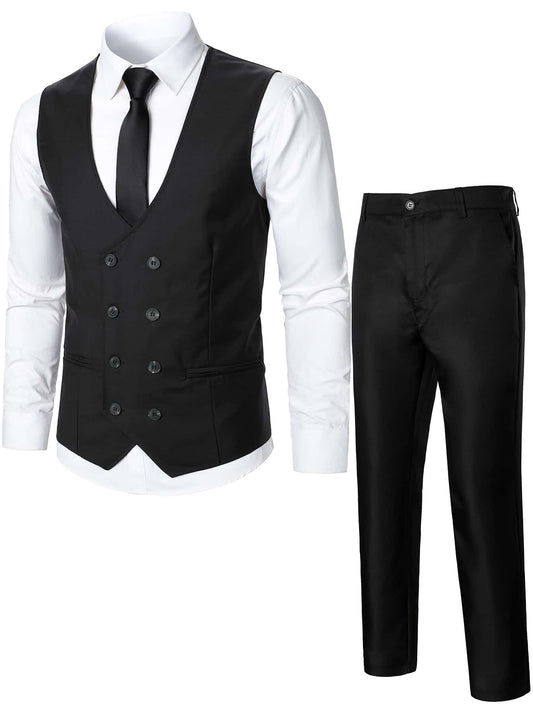 Men Double Breasted Vest Blazer Pants Without Shirt