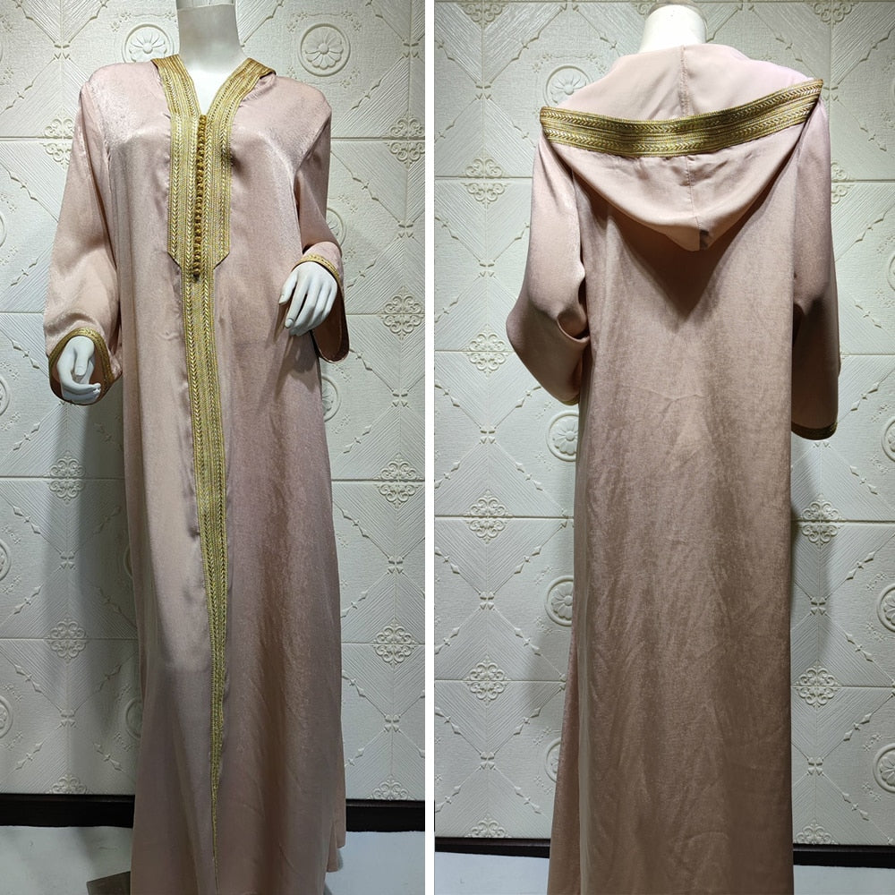 Siskakia Dubai Hooded Abaya Dress for Women France Velvet Ribbon Long Sleeve Moroccan Turkish Arabic Muslim Clothes Red 2020 New