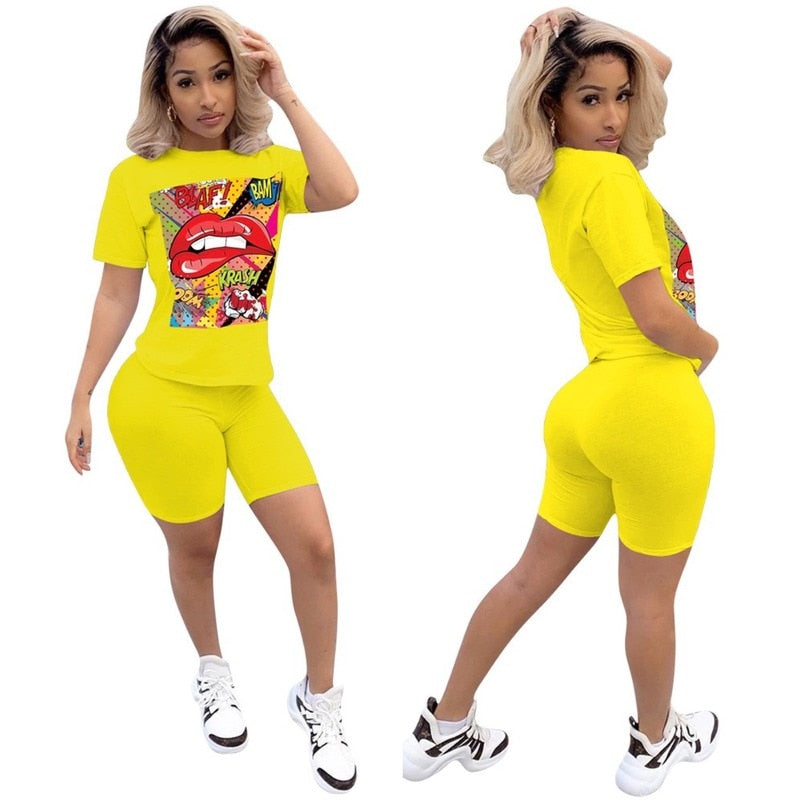 Women Sport Tracksuit Two Piece Set Summer Letter Print Short Sleeve Crop Top TShirt Pants Suit Jogging Outfit Club Matching Set