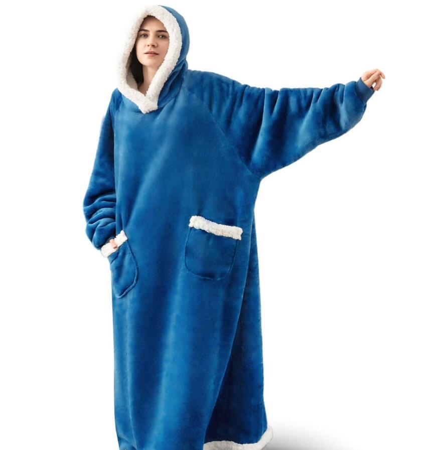 Super Long Flannel Blanket with Sleeves Winter Hoodies Sweatshirt Women Men Pullover Fleece Giant TV Blanket Oversized WF032