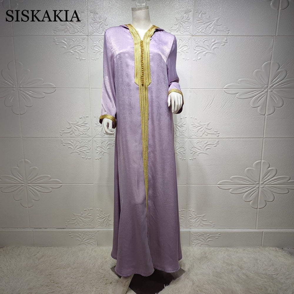 Siskakia Dubai Hooded Abaya Dress for Women France Velvet Ribbon Long Sleeve Moroccan Turkish Arabic Muslim Clothes Red 2020 New