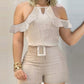 Women Fashion Sleeveless Plain Crop Top Sexy High Waist Skinny Bodycon Long Trousers Two Pieces Suit Flare Pants Set With Belt