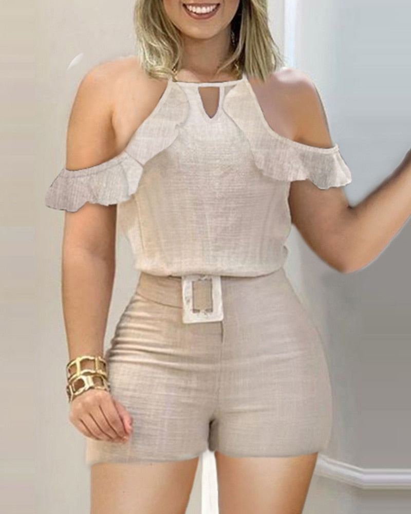 Women Fashion Sleeveless Plain Crop Top Sexy High Waist Skinny Bodycon Long Trousers Two Pieces Suit Flare Pants Set With Belt