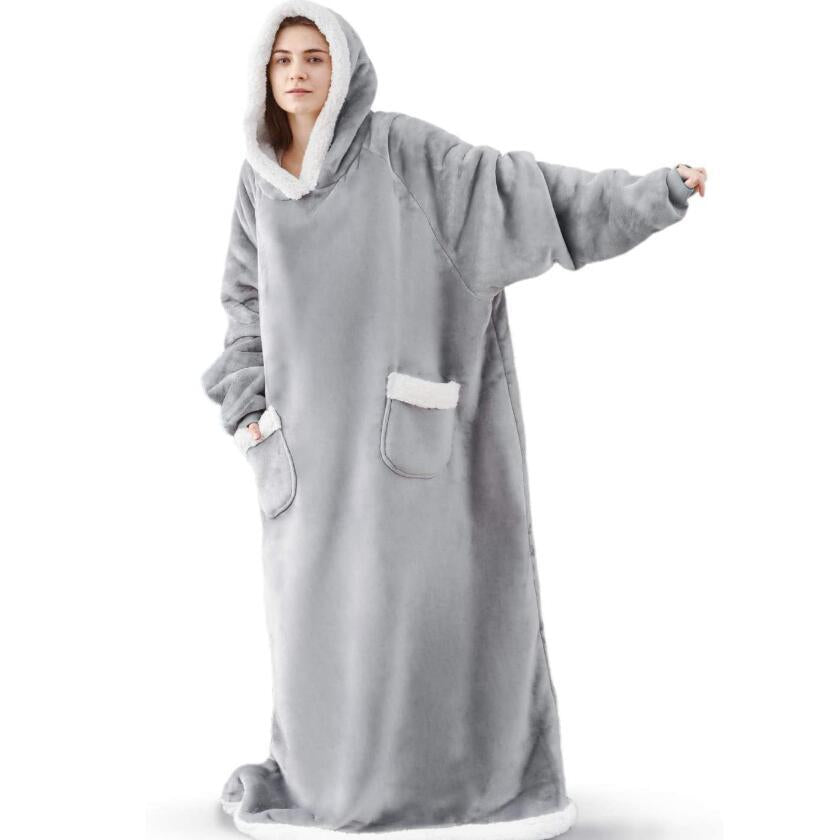 Super Long Flannel Blanket with Sleeves Winter Hoodies Sweatshirt Women Men Pullover Fleece Giant TV Blanket Oversized WF032