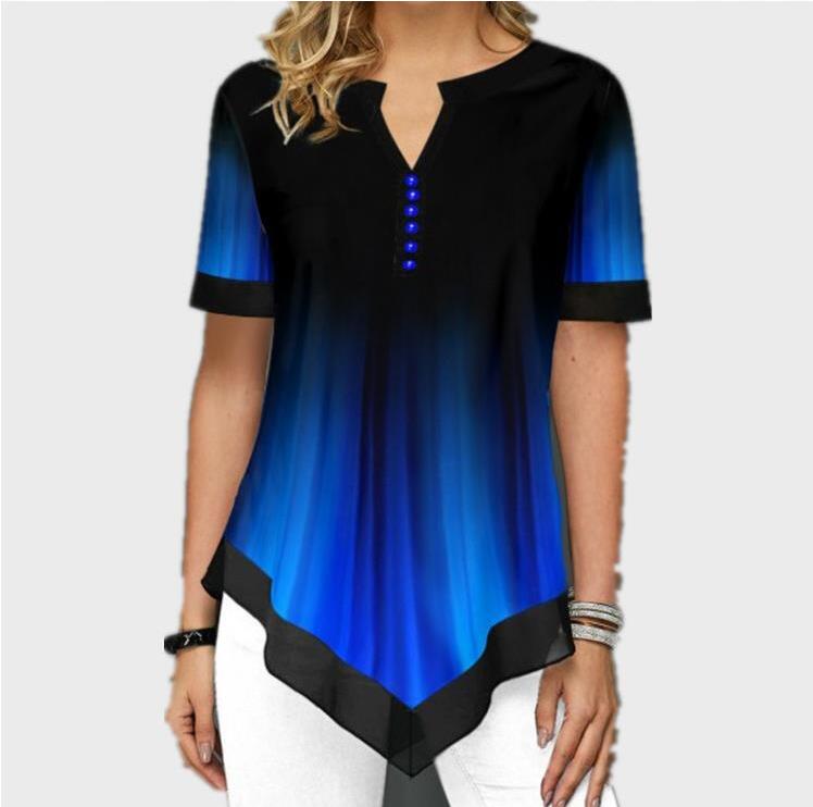 Shirt Blouse Fashion Large Size Tops Women Casual V Neck Shirt Ladies Loose Floral Print Tunic Shirt