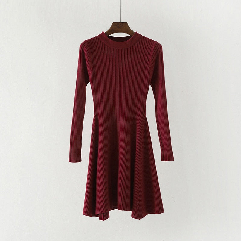 Women Long Sleeve Sweater Dress Women's Irregular Hem Casual Autumn Winter Dress Women O-neck A Line Short Mini Knitted Dresses