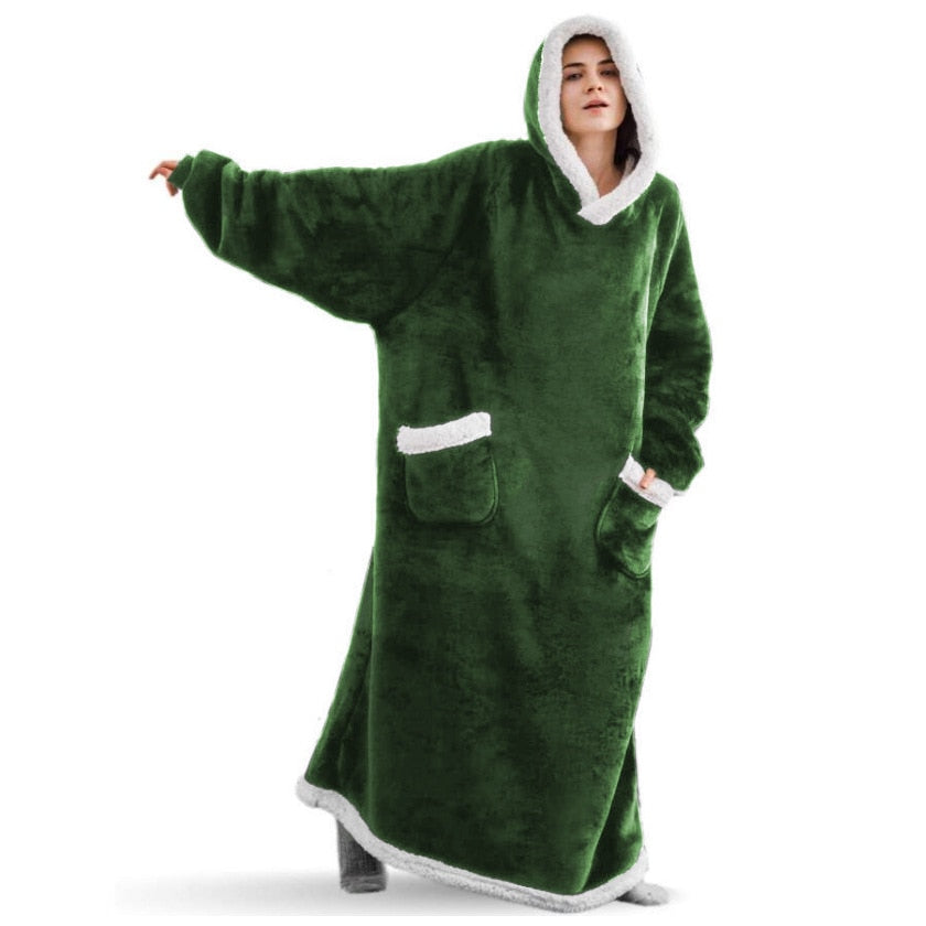 Super Long Flannel Blanket with Sleeves Winter Hoodies Sweatshirt Women Men Pullover Fleece Giant TV Blanket Oversized WF032