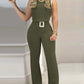 Women Fashion Sleeveless Plain Crop Top Sexy High Waist Skinny Bodycon Long Trousers Two Pieces Suit Flare Pants Set With Belt