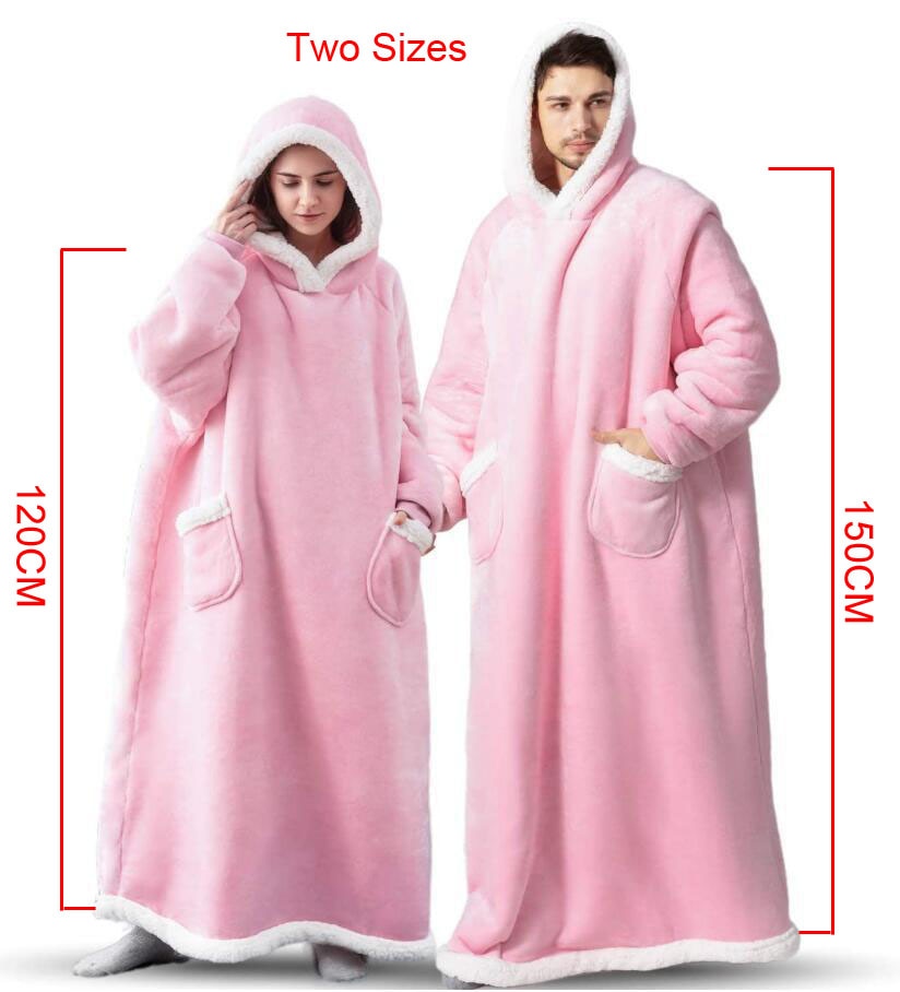 Super Long Flannel Blanket with Sleeves Winter Hoodies Sweatshirt Women Men Pullover Fleece Giant TV Blanket Oversized WF032
