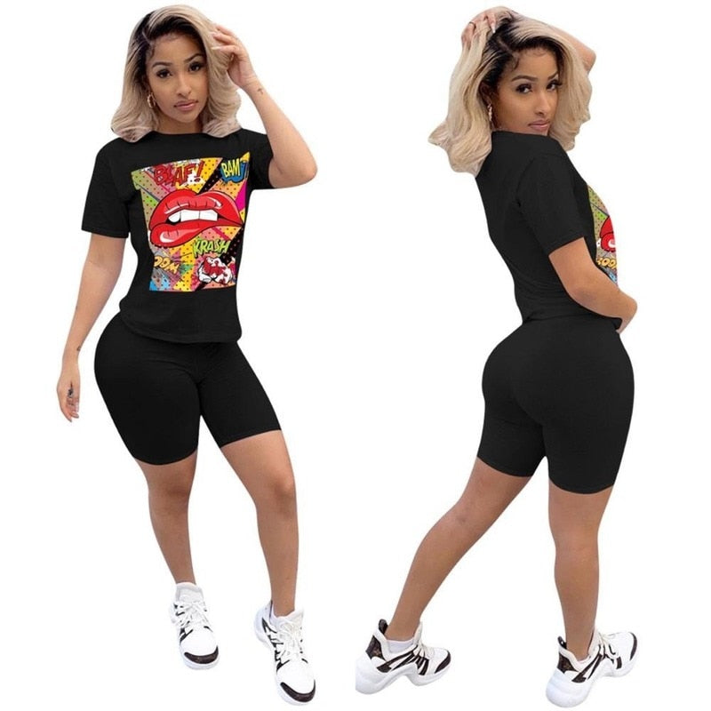 Women Sport Tracksuit Two Piece Set Summer Letter Print Short Sleeve Crop Top TShirt Pants Suit Jogging Outfit Club Matching Set