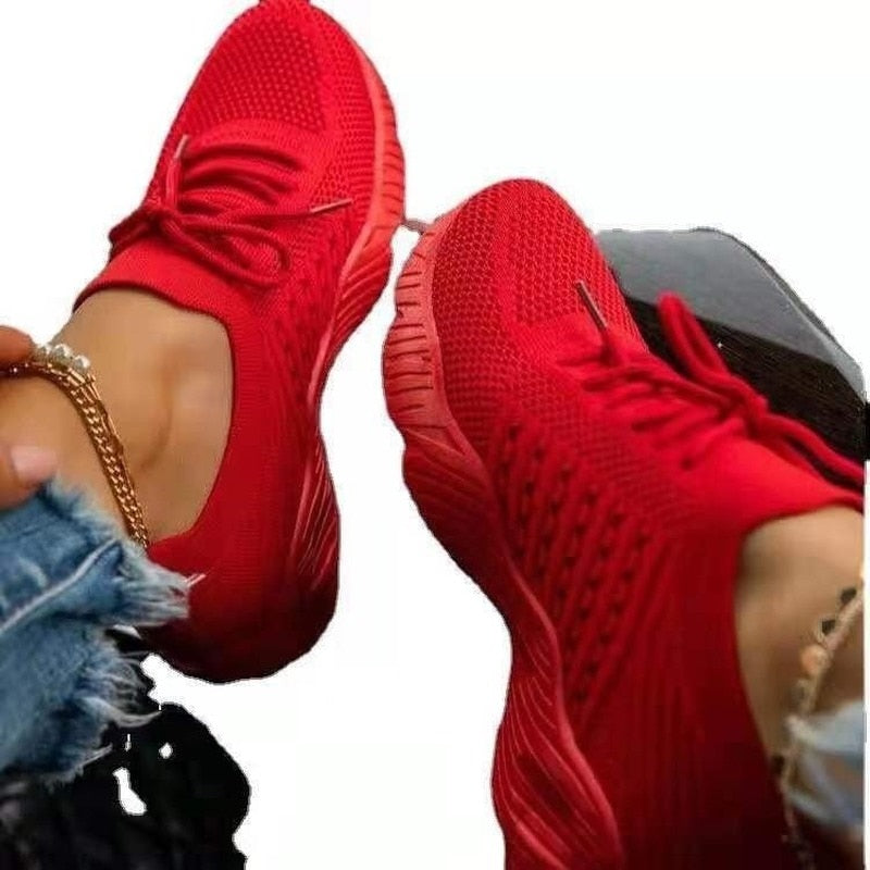 Sneakers Shoes 2022 Fashion Lace Up Platform Women's Shoes Summer Plus Size Flat Mesh Sports Shoes Woman Vulcanize Shoes